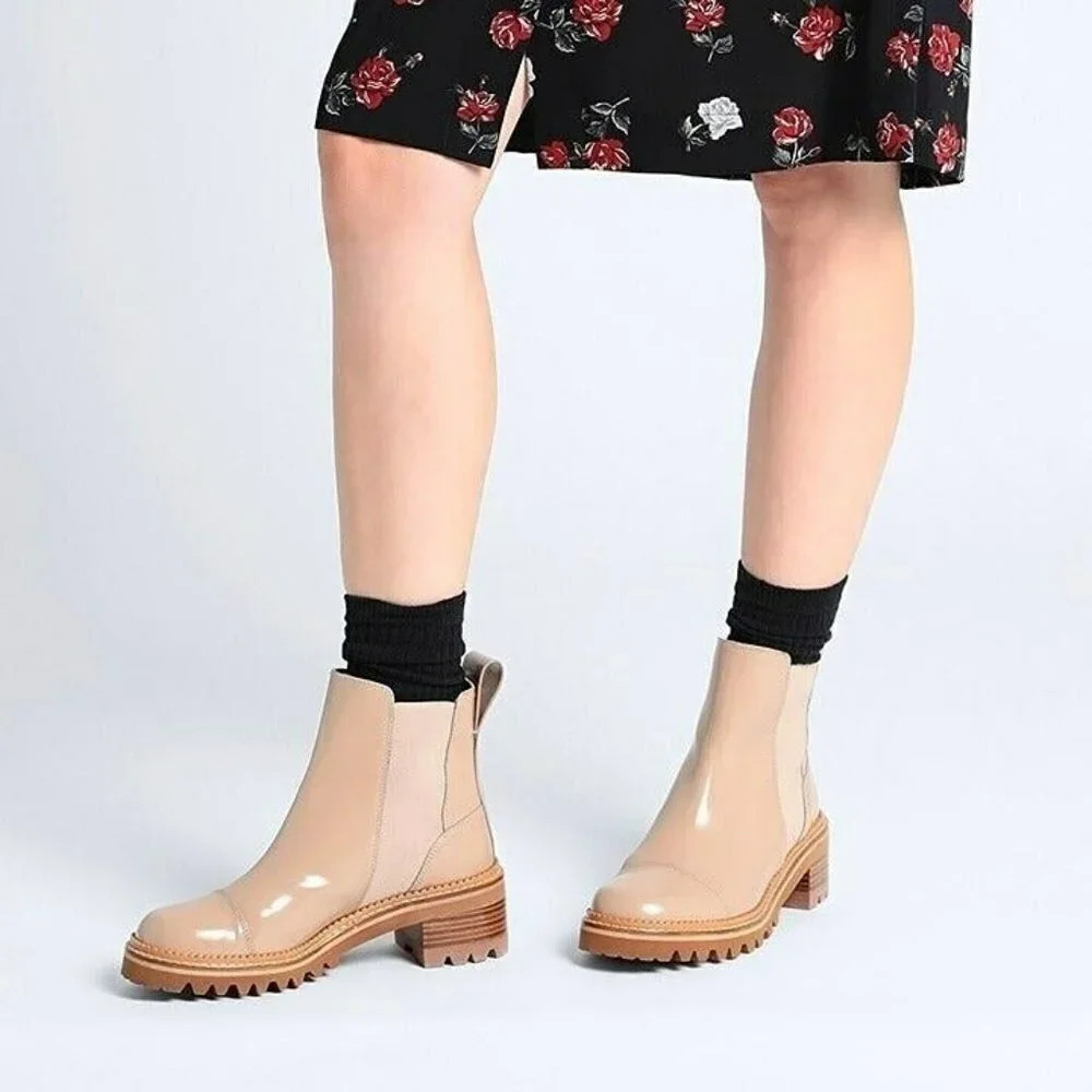 See By Chloe Women's Mallory Leather Chelsea Boots Beige Size 37 EU MSRP $475 - Picture 2 of 11